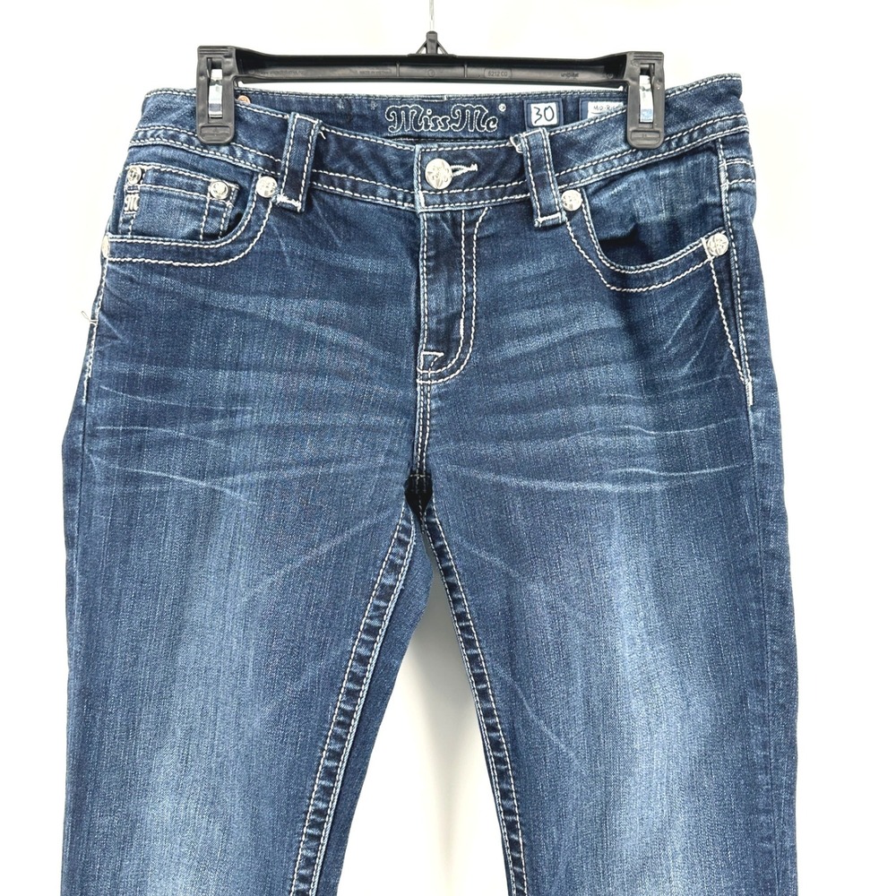 Miss Me Bootcut Jeans Women 30 Blue Dark Wash Embellished Mid Rise Y2K MP8774B - Picture 5 of 12